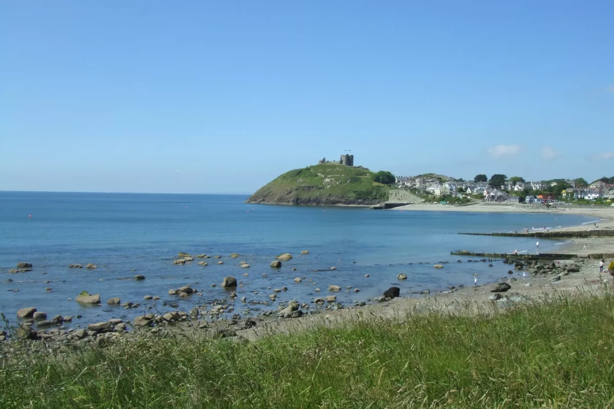 Criccieth beach and castle in summer
